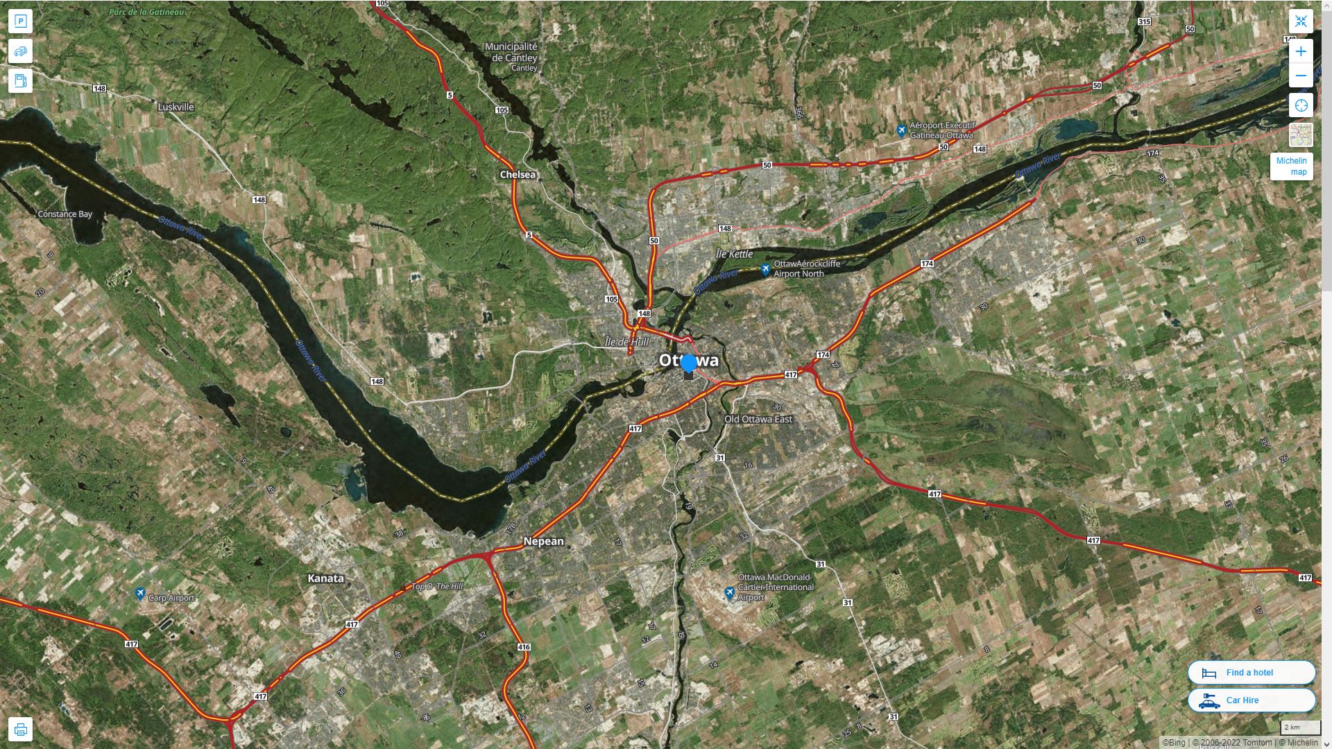 Ottawa Canada Autoroute et carte routiere avec vue satellite